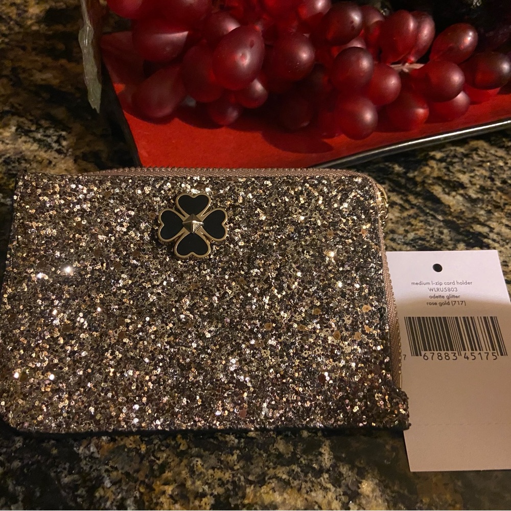 NWT Kate Spade ♠️ Rose Gold Odette Glitter Mini Top Handle Crossbody Card Holder